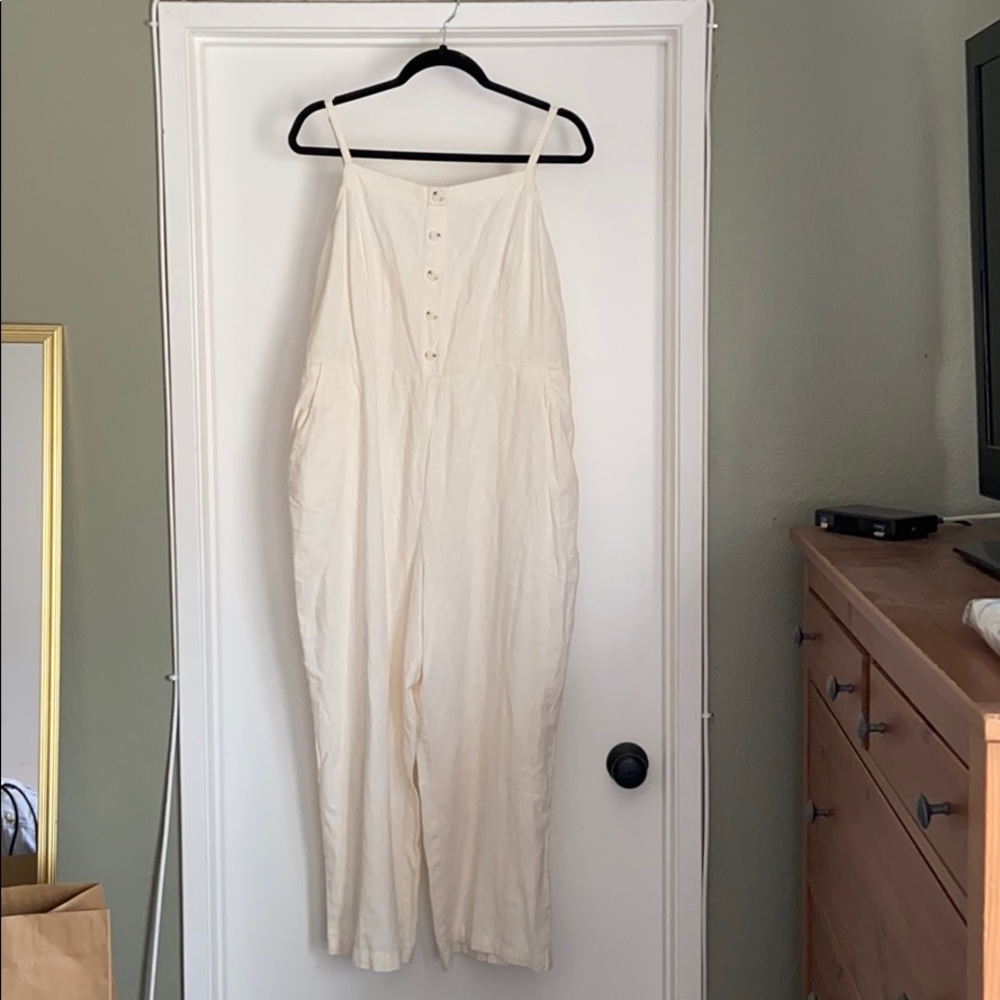 Old Navy Linen Cream Romper W/Button Front